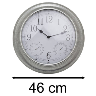 Galvanized Metal Weather Station Wall Clock Hygrometer Thermometer Clock - 46cm