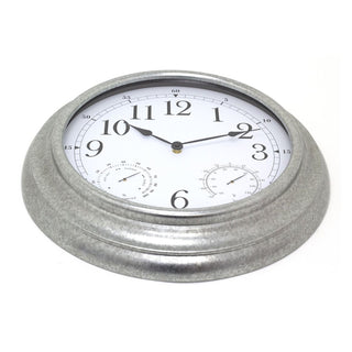 Galvanized Metal Weather Station Wall Clock Hygrometer Thermometer Clock - 46cm