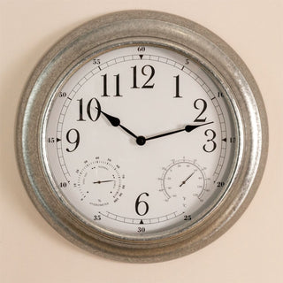 Galvanized Metal Weather Station Wall Clock Hygrometer Thermometer Clock - 46cm