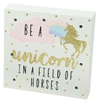 Glitter LED Light Up Unicorn Block Wall Plaque Art