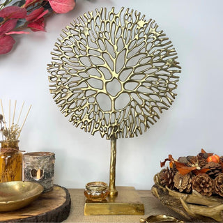 Gold Coral Sculpture Decorative Ornament on Metal Stand Tree Of Life Jewellery Stand - Golden Metal Coral Ornament On Aluminium Base