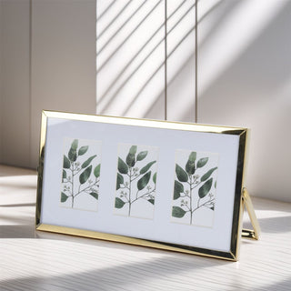 Gold Hinged Photo Frame for 3 Pictures with Mount | Standing Frame 21x12cm