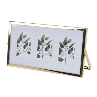 Gold Hinged Photo Frame for 3 Pictures with Mount | Standing Frame 21x12cm