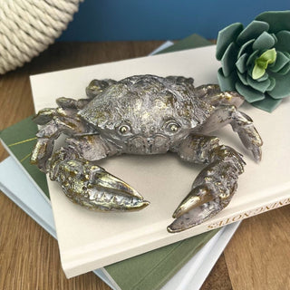 Gold Resin Crab Ornament | Nautical Figurine for Coastal Home Decor, 14x13cm