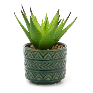 Green Aztec Style Artificial Succulent Potted Plant | Faux Plant And Planter