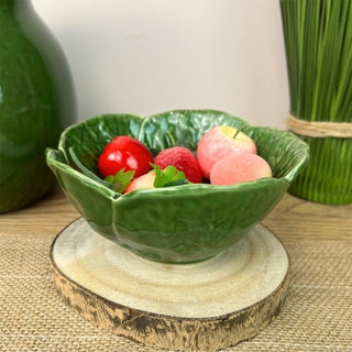 Green Leaf Bowl | Ceramic Cabbage Serving Bowl for Snacks & Nibbles - 14cm