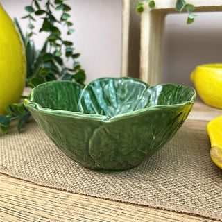 Green Leaf Bowl | Ceramic Cabbage Serving Bowl for Snacks & Nibbles - 14cm