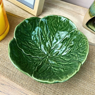 Green Leaf Bowl | Ceramic Cabbage Serving Bowl for Snacks & Nibbles - 14cm