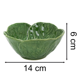 Green Leaf Bowl | Ceramic Cabbage Serving Bowl for Snacks & Nibbles - 14cm
