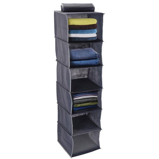 Grey Fabric Hanging Storage Organiser 6 Compartments | Wardrobe Shelves - 120cm