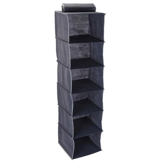 Grey Fabric Hanging Storage Organiser 6 Compartments | Wardrobe Shelves - 120cm