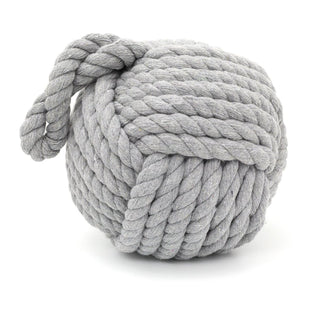 Grey Nautical Knot Rope Heavy Doorstop | Nautical Monkey's Fist Seaside Rope Door Stop | Beach Rope Knot Door Stopper Ball