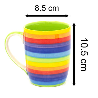 Hand Painted Rainbow Stripe Ceramic Coffee Mug | Large Tapered Multi Coloured Tea Cup | Stripped Hot Drinks Mug Coffee Cup - 250ml