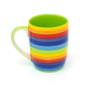 Hand Painted Rainbow Stripe Ceramic Coffee Mug | Large Tapered Multi Coloured Tea Cup | Stripped Hot Drinks Mug Coffee Cup - 250ml