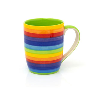 Hand Painted Rainbow Stripe Ceramic Coffee Mug | Large Tapered Multi Coloured Tea Cup | Stripped Hot Drinks Mug Coffee Cup - 250ml