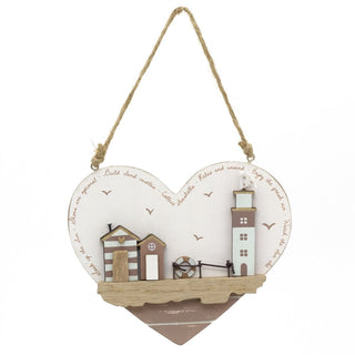 Heart Shaped Beach Hut Plaque | Hanging Beach Hut Sign Nautical Wall Art - 16cm