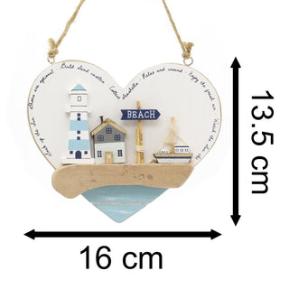 Heart - Shaped Seashore Plaque | Decorative Nautical Wall Art Beach Sign - 16cm