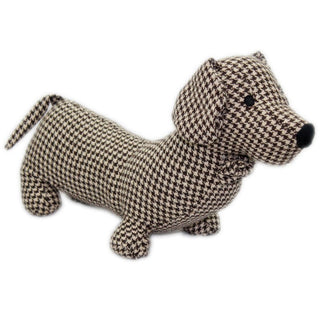 Herringbone Fabric Sausage Dog Doorstop 35Cm ~ Brown Dachshund Puppy Dog Door Stop