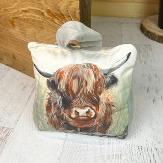 Highland Cow Doorstop | Decorative Fabric Animal Door Stop with Handle - 18cm