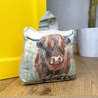 Highland Cow Doorstop | Decorative Fabric Animal Door Stop with Handle - 18cm