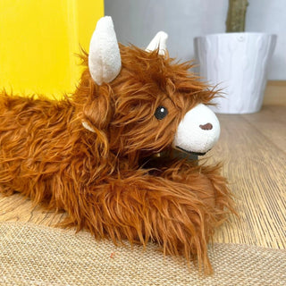 Highland Cow Doorstop | Fabric Animal Door Stop with Shaggy Coat - 1.5kg