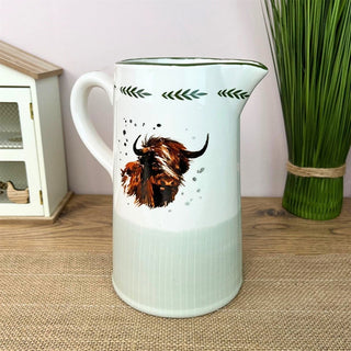 Highland Cow Jug | Ceramic Country - Style Pitcher for Milk, Water & Flowers 20cm