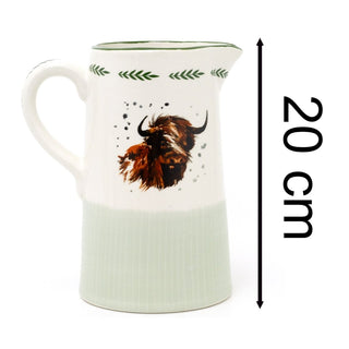 Highland Cow Jug | Ceramic Country - Style Pitcher for Milk, Water & Flowers 20cm