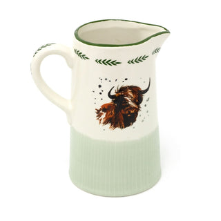 Highland Cow Jug | Ceramic Country - Style Pitcher for Milk, Water & Flowers 20cm