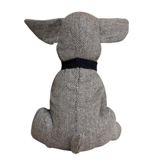 Hugo Mocha Herringbone Dog Doorstop | Novelty Fabric Dog Shaped Door Stop - 27cm