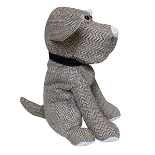 Hugo Mocha Herringbone Dog Doorstop | Novelty Fabric Dog Shaped Door Stop - 27cm
