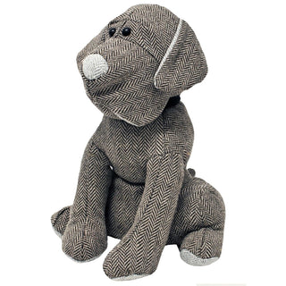 Hugo Mocha Herringbone Dog Doorstop | Novelty Fabric Dog Shaped Door Stop - 27cm