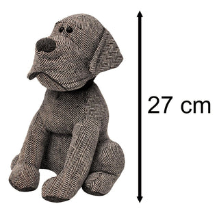 Hugo Mocha Herringbone Dog Doorstop | Novelty Fabric Dog Shaped Door Stop - 27cm