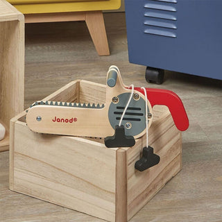 Janod Brico Kids Wooden Toy Chainsaw Tool with Rotating Silicone Blade | Age 3 - 8