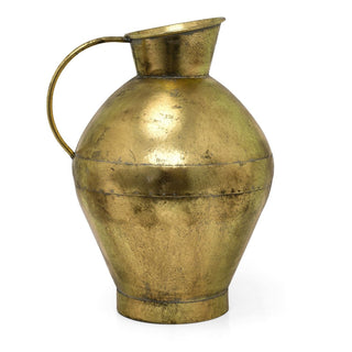 Large Antique - Style Gold Metal Jug | Rustic Dried Flower Vase with Handle 42cm