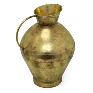 Large Antique - Style Gold Metal Jug | Rustic Dried Flower Vase with Handle 42cm