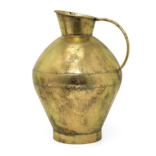 Large Antique - Style Gold Metal Jug | Rustic Dried Flower Vase with Handle 42cm