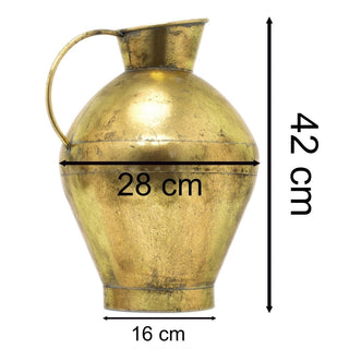 Large Antique - Style Gold Metal Jug | Rustic Dried Flower Vase with Handle 42cm