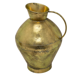 Large Antique - Style Gold Metal Jug | Rustic Dried Flower Vase with Handle 42cm