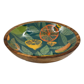 Large Citrus Zest Mango Wood Fruit Bowl | Enamel Salad & Serving Dish - 30cm