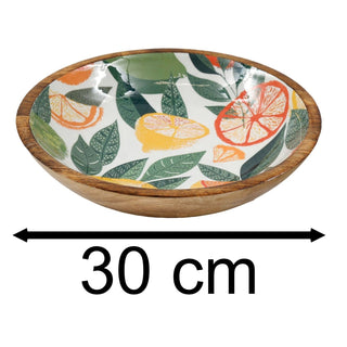 Large Citrus Zest Mango Wood Fruit Bowl | Enamel Salad & Serving Dish - 30cm