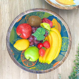 Large Citrus Zest Mango Wood Fruit Bowl | Enamel Salad & Serving Dish - 30cm