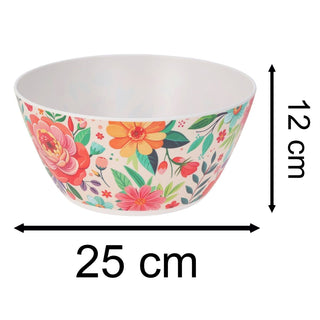 Large Floral Salad Bowl | Plastic Serving Dish for Garden & Picnic - 25x12cm