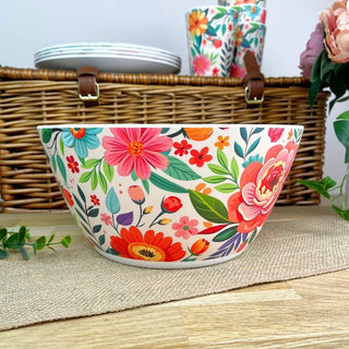 Large Floral Salad Bowl | Plastic Serving Dish for Garden & Picnic - 25x12cm