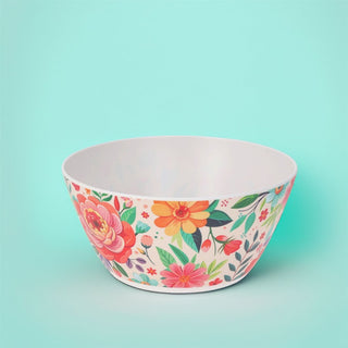 Large Floral Salad Bowl | Plastic Serving Dish for Garden & Picnic - 25x12cm