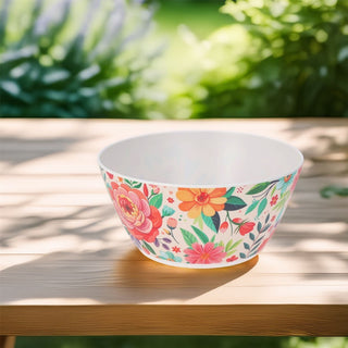 Large Floral Salad Bowl | Plastic Serving Dish for Garden & Picnic - 25x12cm