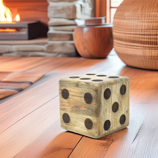 Large Mango Wood Dice Stool | Rustic Doorstop Decorative Wooden Dice Cube - 30cm