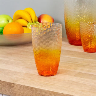 Large Orange Ombre Embossed Plastic Tumbler | Reusable Picnic Drinking Glass