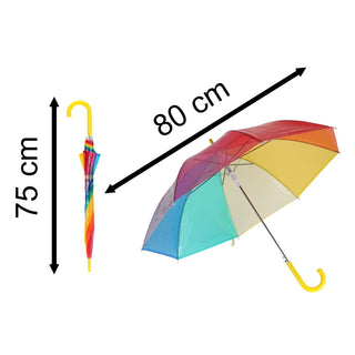 Large Transparent Rainbow Umbrella with 16 Ribs & Curved Handle – 80cm