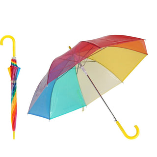 Large Transparent Rainbow Umbrella with 16 Ribs & Curved Handle – 80cm