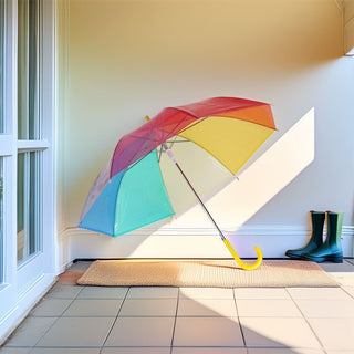 Large Transparent Rainbow Umbrella with 16 Ribs & Curved Handle – 80cm